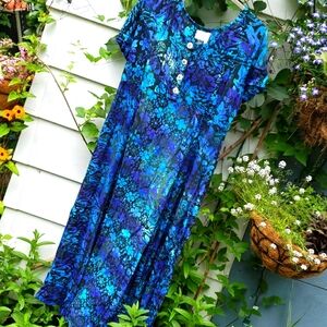 Gatsby's by Izzy Batik Blue Floral Sun Dress Vintage sz M